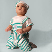 Load image into Gallery viewer, Nautical Green Striped Romper Including Hat