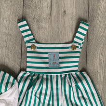 Load image into Gallery viewer, Nautical Green Striped Romper Including Hat
