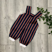 Load image into Gallery viewer, Classic Navy and Red Striped Cotton Romper