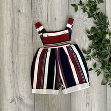 Load image into Gallery viewer, Red Retro Striped Print Unisex Baby Playsuit