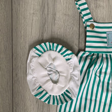 Load image into Gallery viewer, Nautical Green Striped Romper Including Hat
