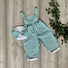 Load image into Gallery viewer, Nautical Green Striped Romper Including Hat
