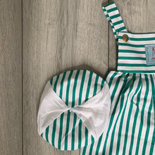 Load image into Gallery viewer, Nautical Green Striped Romper Including Hat
