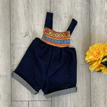 Load image into Gallery viewer, Quirky Denim Playsuit With Aztec Print