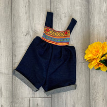 Load image into Gallery viewer, Quirky Denim Playsuit With Aztec Print